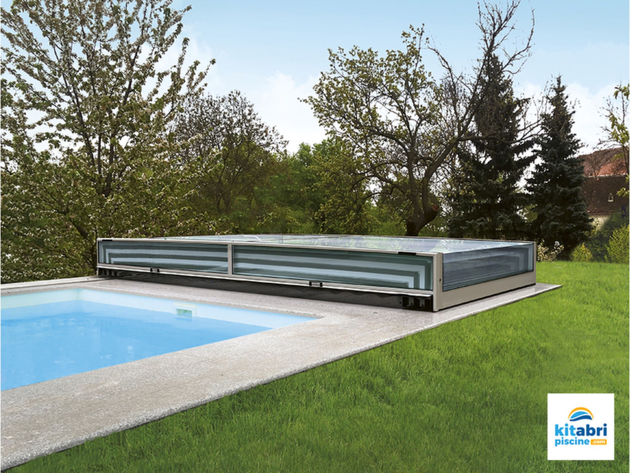 OLERON D - Abri plat en kit pour une piscine de 4 x 8 m - Kitabripiscine -  Kitabripiscine - Spécialiste des abris de piscine et abris spa en kit