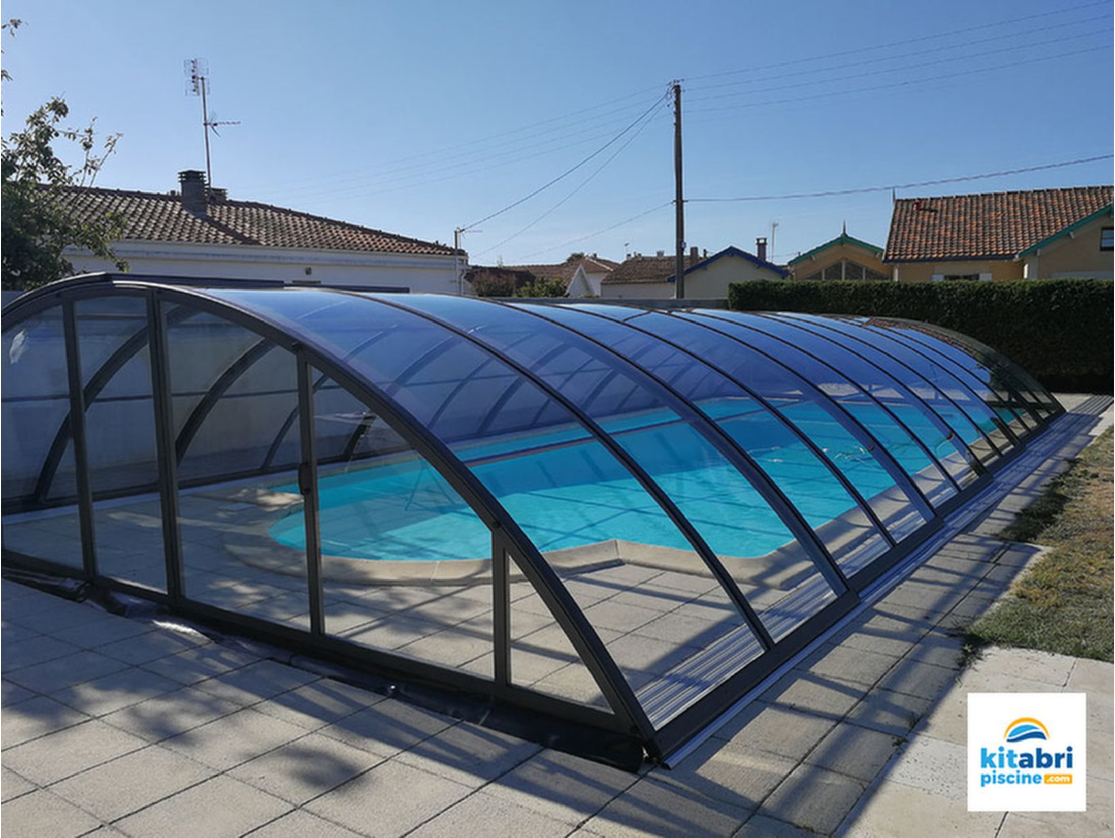 Abri de piscine/spa en polyester 3 portes 5 x 3.9 x 2.5 m 80752