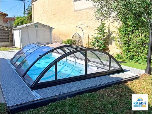 abri Piscine Hors Sol, Tente de Piscine Tissu 590x520x250 cm Bleu